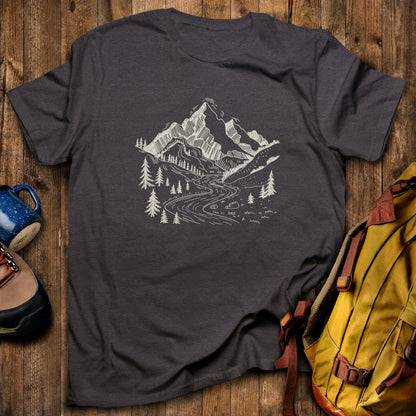 North Cascades Doodle T-Shirt Dark Heather Adventure and Outdoors Themed T-Shirt