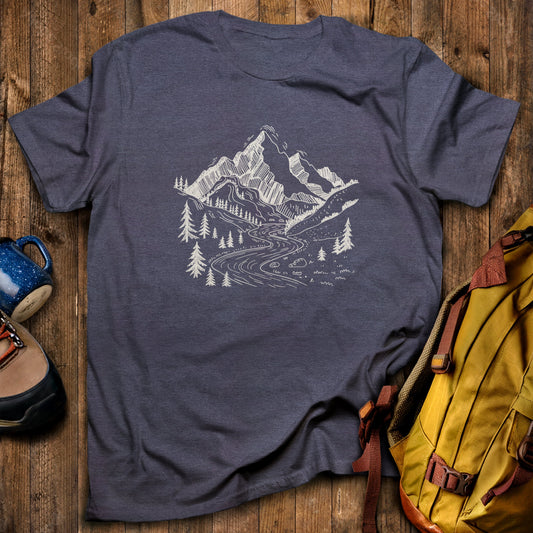 North Cascades Doodle T-Shirt Heather Navy Adventure and Outdoors Themed T-Shirt