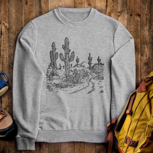 Saguaro Doodle Crewneck Sweatshirt Sport Grey Adventure and Outdoors Themed Sweatshirt