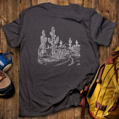 Saguaro Doodle T-Shirt Dark Heather Adventure and Outdoors Themed T-Shirt