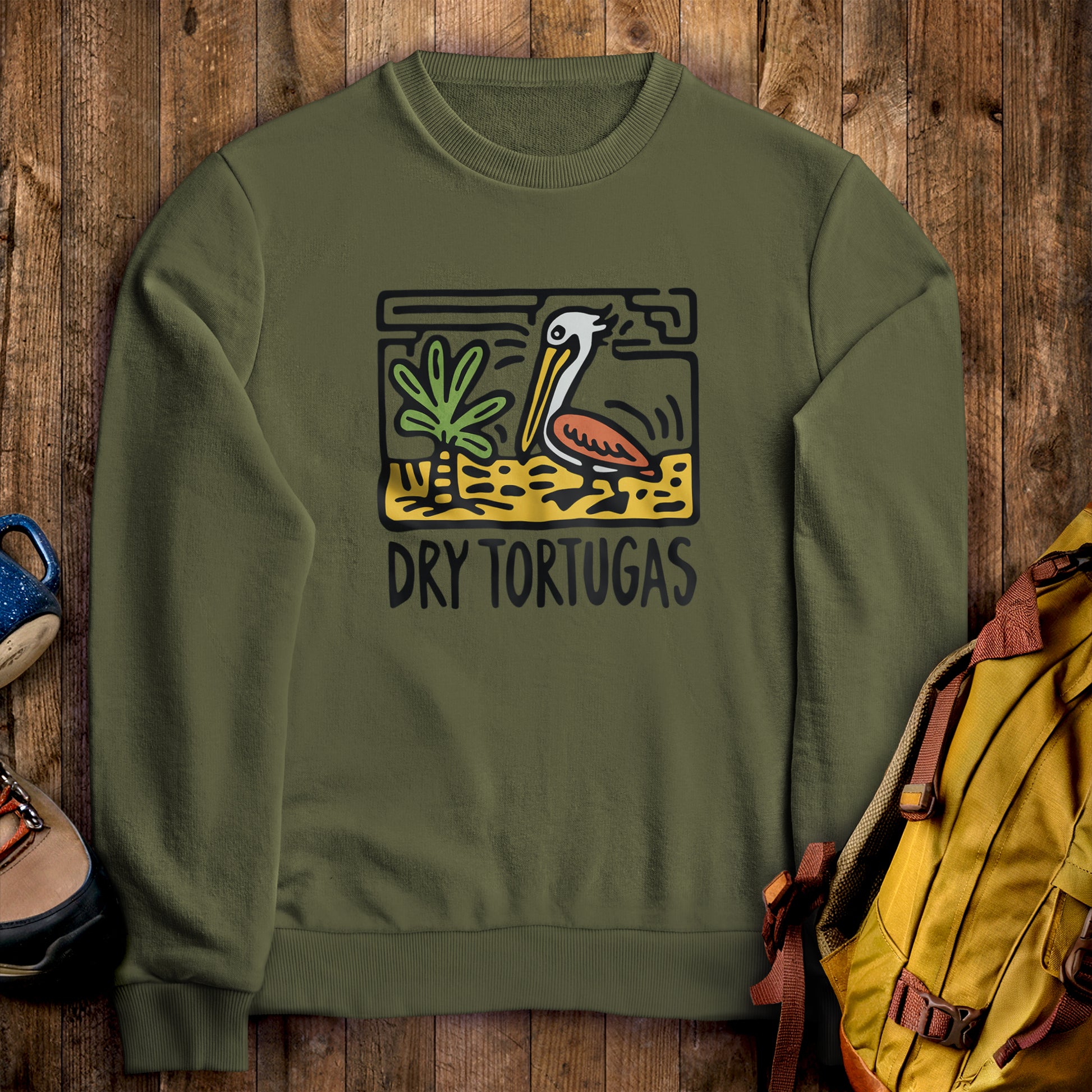 Dry Tortugas National Park Crewneck Sweatshirt Military Green Adventure and Outdoors Themed Sweatshirt