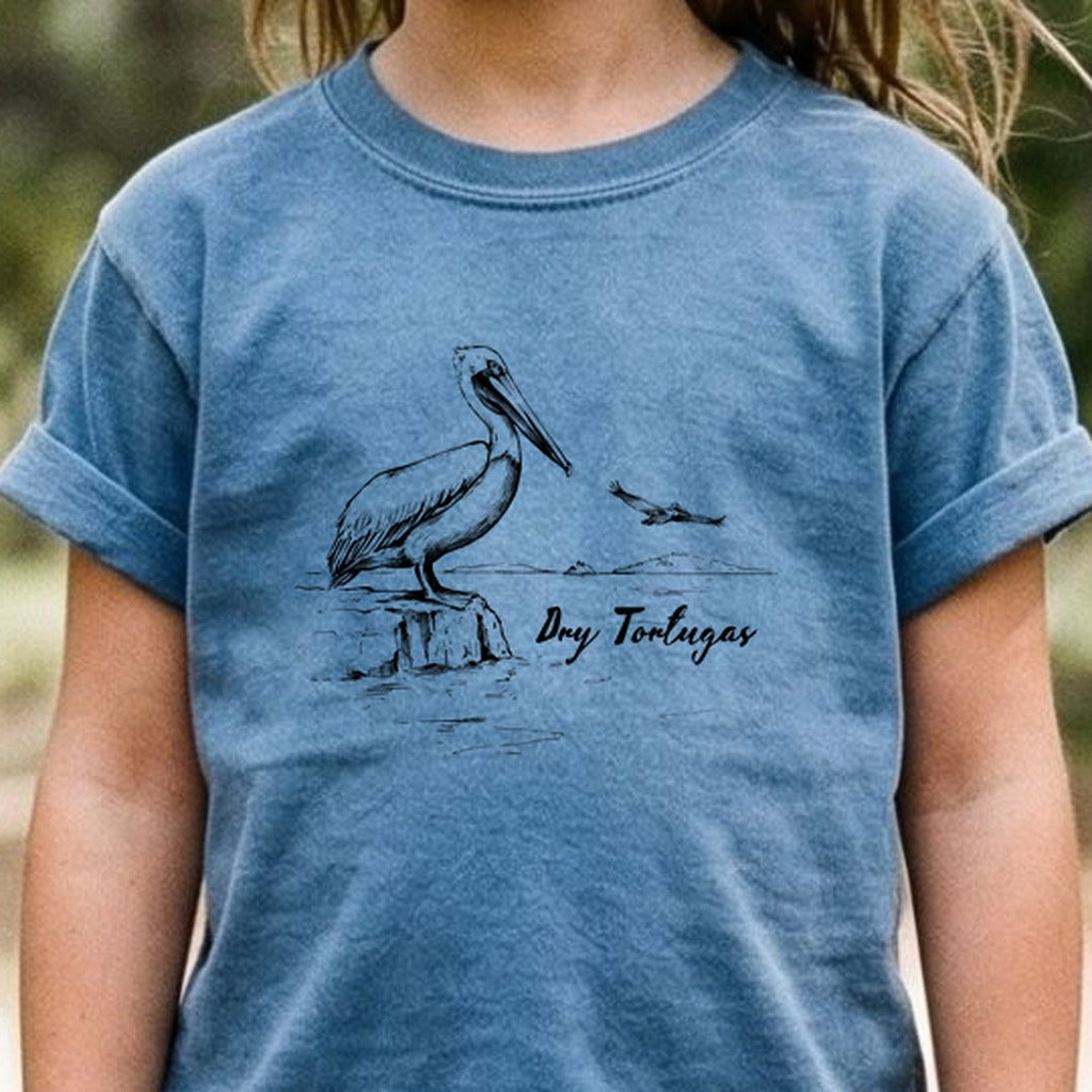 Dry Tortugas Line Drawing Kids Cotton T-Shirt