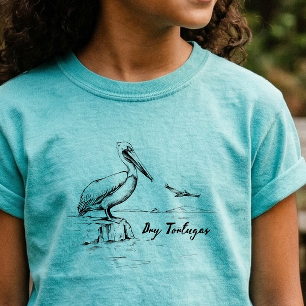 Dry Tortugas Line Drawing Kids Cotton T-Shirt