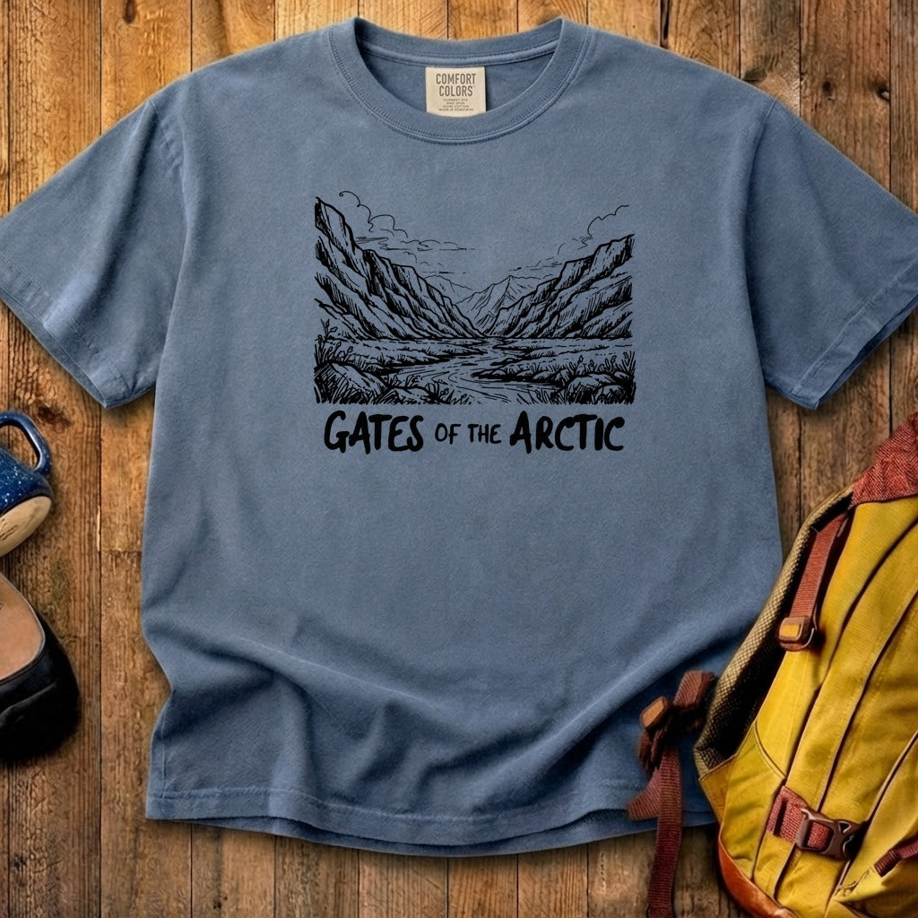 Gates of the Artic Line Drawing Cotton T-Shirt