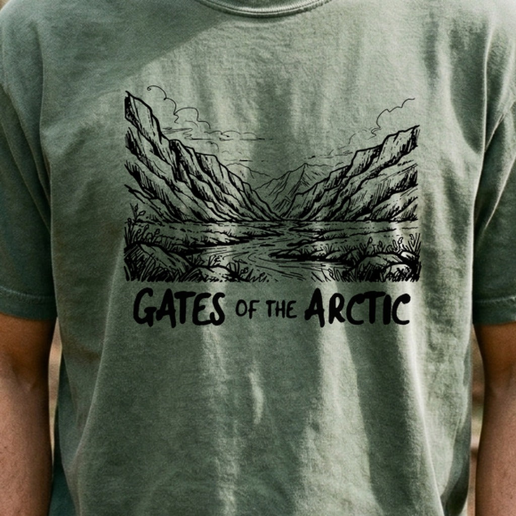 Gates of the Artic Line Drawing Cotton T-Shirt