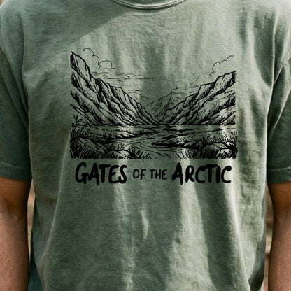 Gates of the Artic Line Drawing Cotton T-Shirt