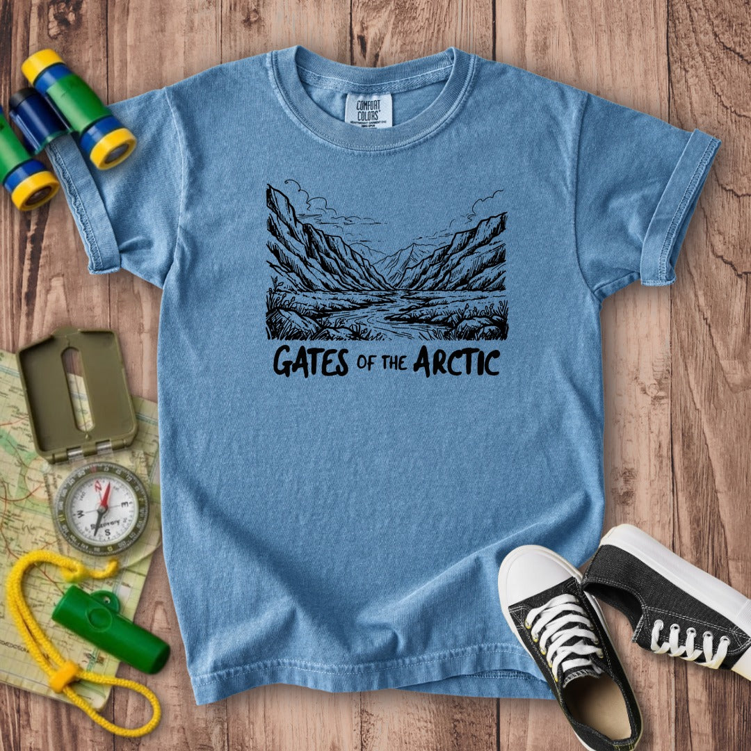 Gates of the Artic Line Drawing Kids Cotton T-Shirt
