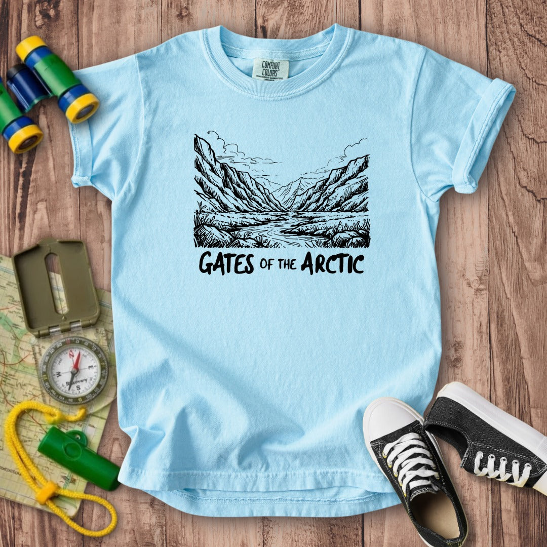 Gates of the Artic Line Drawing Kids Cotton T-Shirt