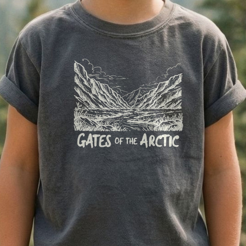 Gates of the Artic Line Drawing Kids Cotton T-Shirt