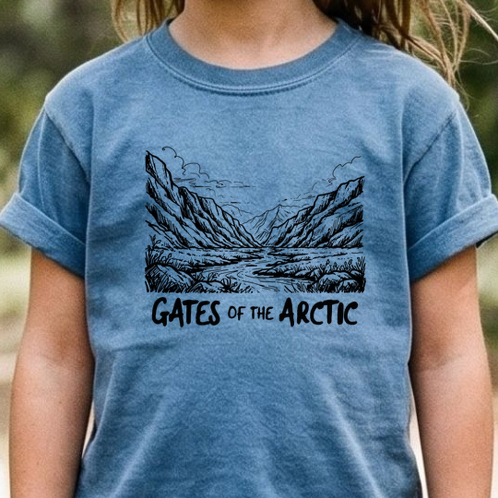 Gates of the Artic Line Drawing Kids Cotton T-Shirt