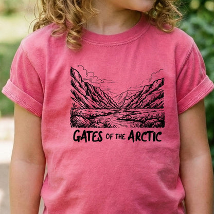 Gates of the Artic Line Drawing Kids Cotton T-Shirt