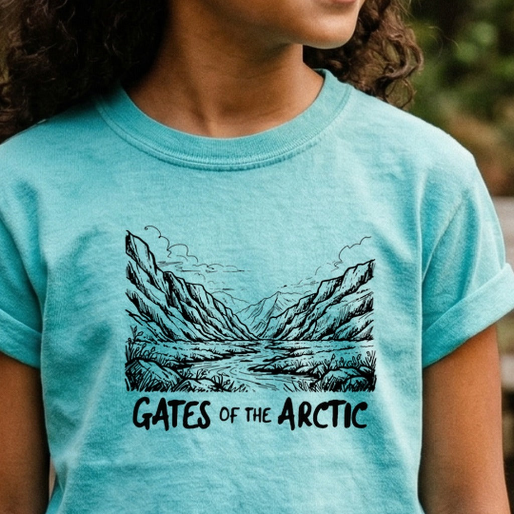 Gates of the Artic Line Drawing Kids Cotton T-Shirt