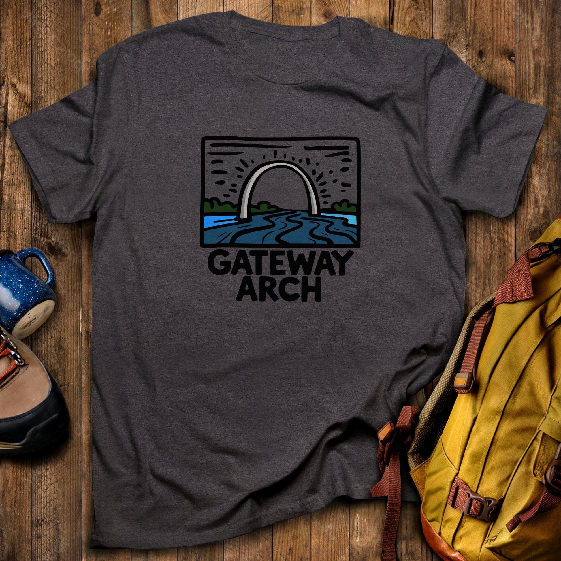 Gateway Arch National Park T-Shirt Dark Heather Adventure and Outdoors Themed T-Shirt
