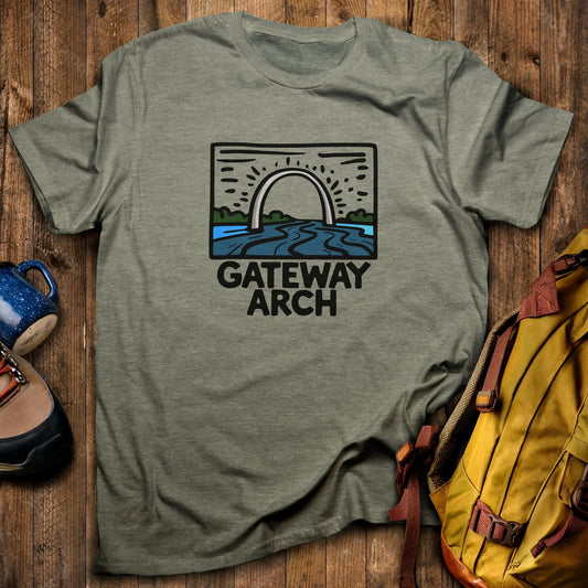 Gateway Arch National Park T-Shirt Heather Military Green Adventure and Outdoors Themed T-Shirt