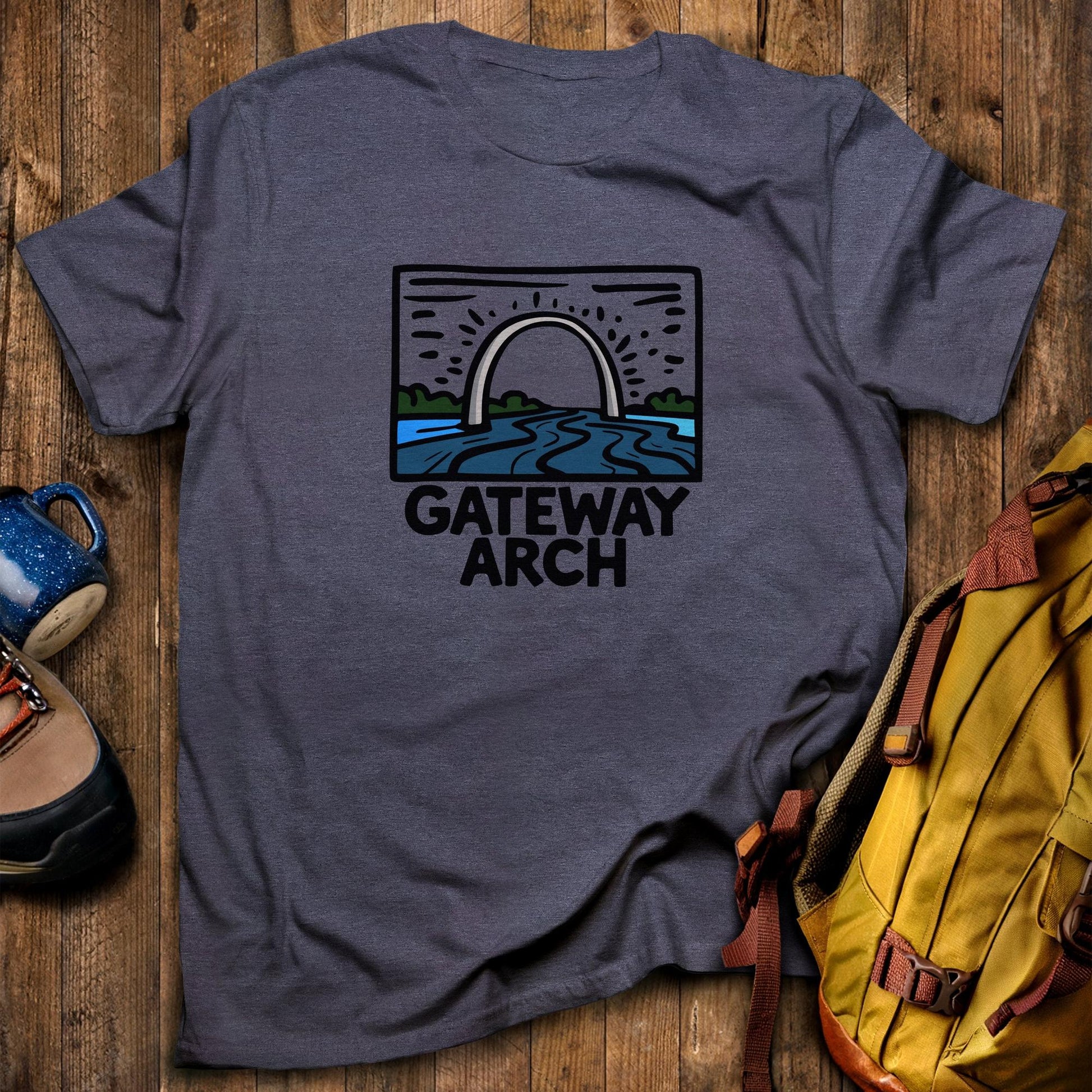 Gateway Arch National Park T-Shirt Heather Navy Adventure and Outdoors Themed T-Shirt