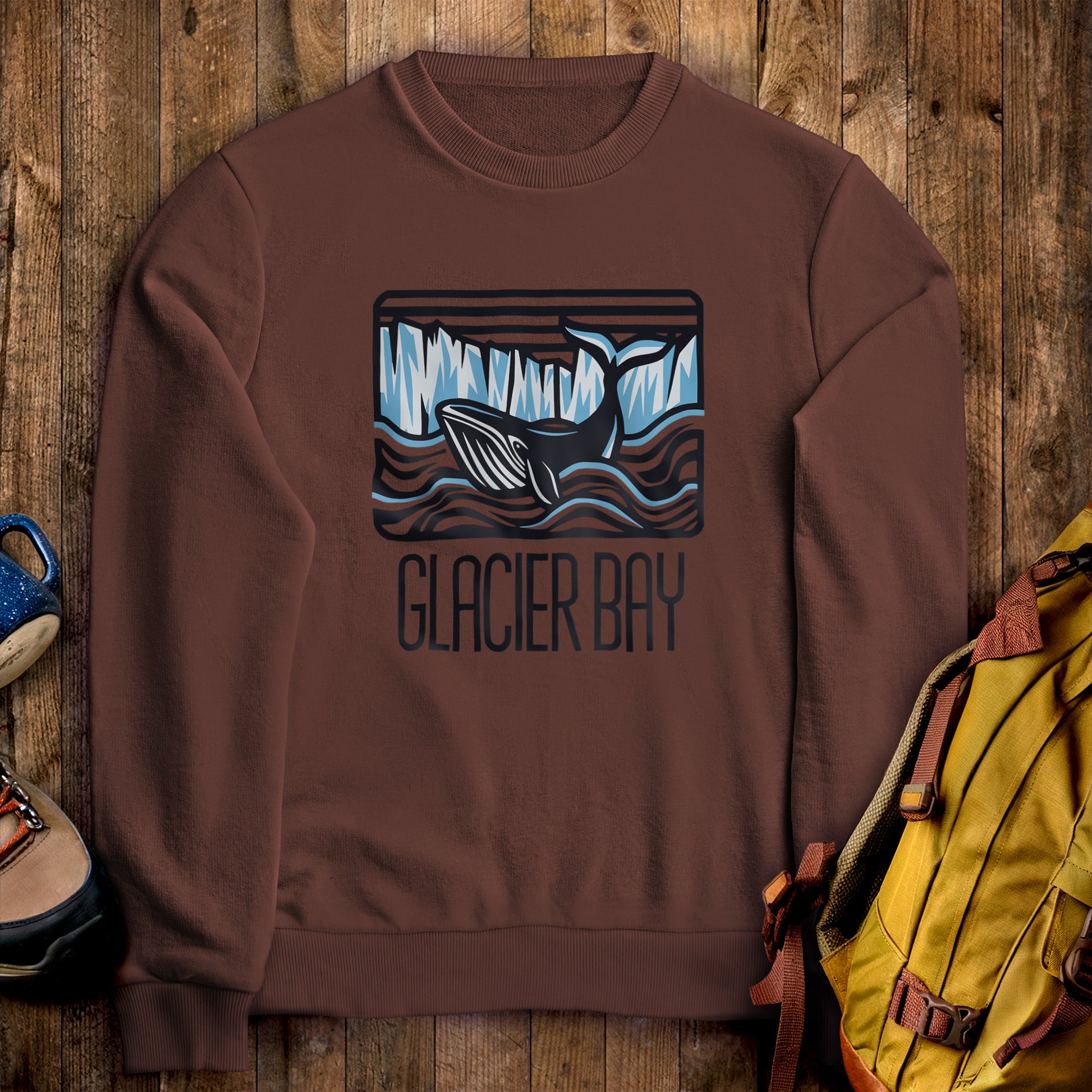 Glacier Bay National Park Crewneck Sweatshirt Cocoa Adventure and Outdoors Themed Sweatshirt