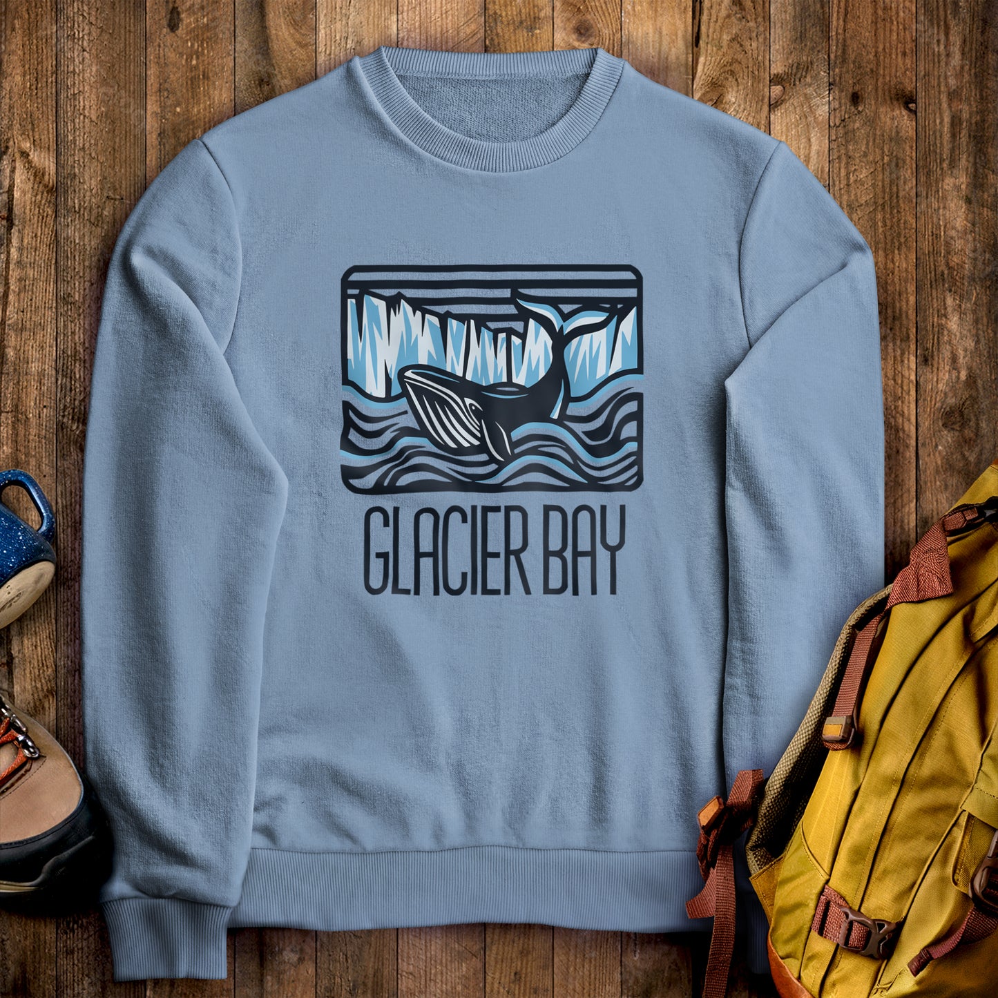 Glacier Bay National Park Crewneck Sweatshirt Stone Blue Adventure and Outdoors Themed Sweatshirt