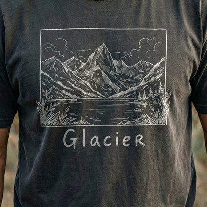 Glacier Line Drawing Cotton T-Shirt