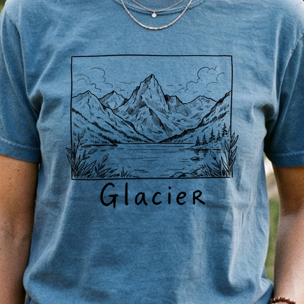 Glacier Line Drawing Cotton T-Shirt