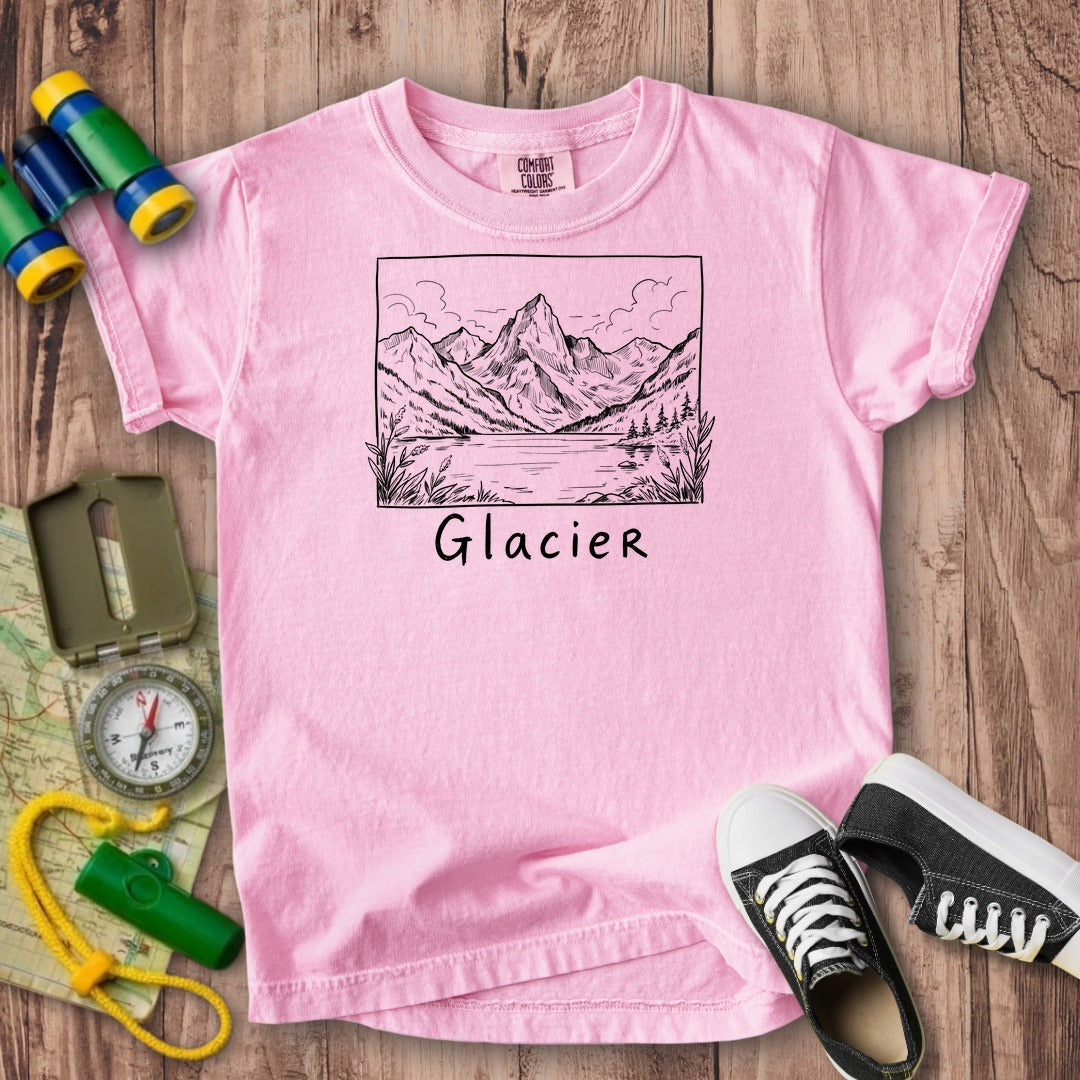 Glacier Line Drawing Kids Cotton T-Shirt