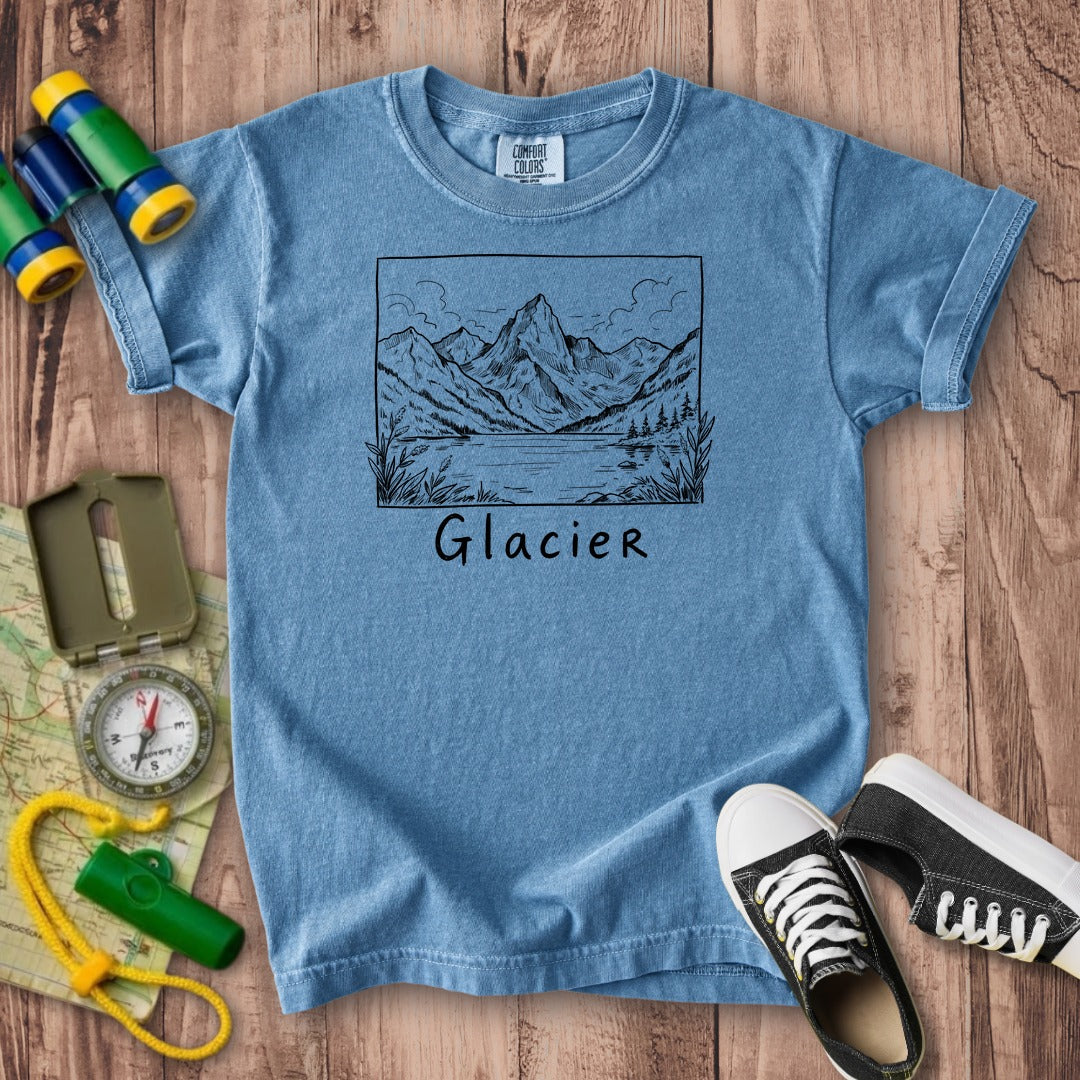 Glacier Line Drawing Kids Cotton T-Shirt