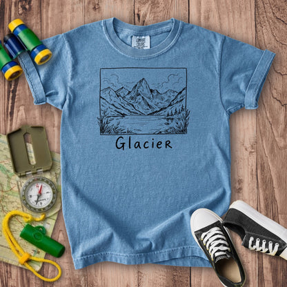 Glacier Line Drawing Kids Cotton T-Shirt