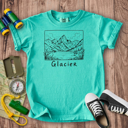 Glacier Line Drawing Kids Cotton T-Shirt