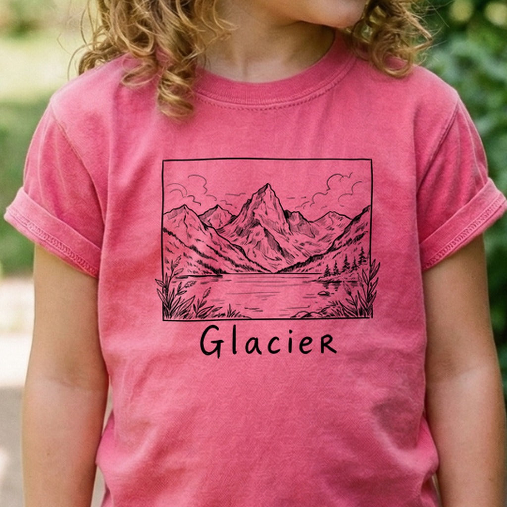 Glacier Line Drawing Kids Cotton T-Shirt