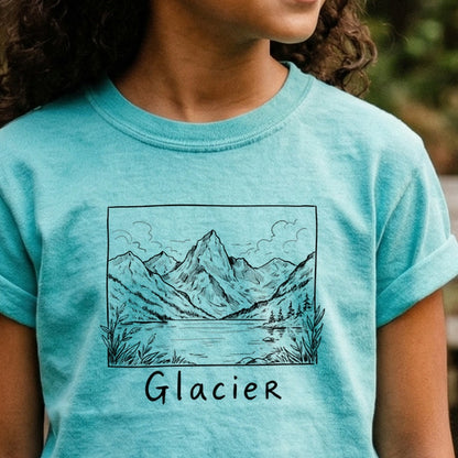 Glacier Line Drawing Kids Cotton T-Shirt