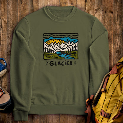 Glacier National Park Crewneck Sweatshirt Military Green Adventure and Outdoors Themed Sweatshirt