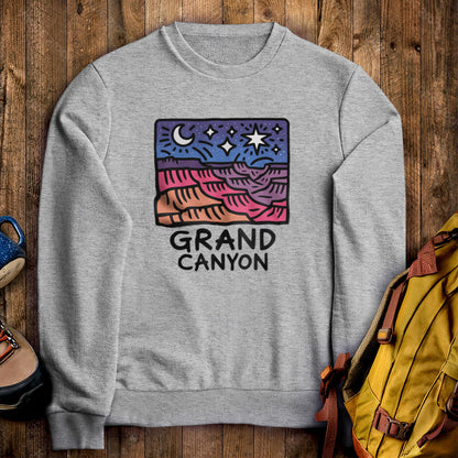 Grand Canyon at Night Crewneck Sweatshirt Sport Grey Adventure and Outdoors Themed Sweatshirt