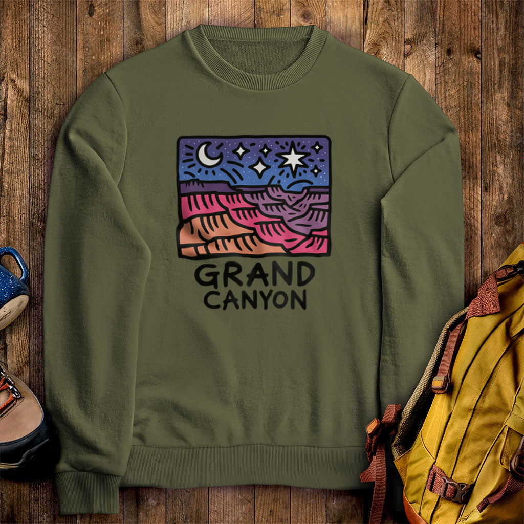 Grand Canyon at Night Crewneck Sweatshirt Military Green Adventure and Outdoors Themed Sweatshirt