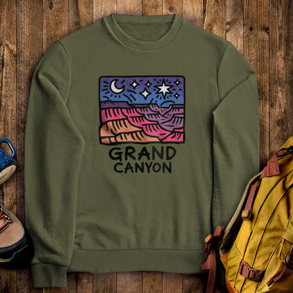 Grand Canyon at Night Crewneck Sweatshirt Military Green Adventure and Outdoors Themed Sweatshirt
