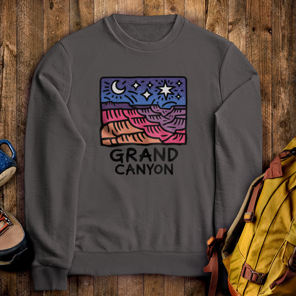 Grand Canyon at Night Crewneck Sweatshirt Charcoal Adventure and Outdoors Themed Sweatshirt