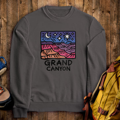 Grand Canyon at Night Crewneck Sweatshirt Charcoal Adventure and Outdoors Themed Sweatshirt