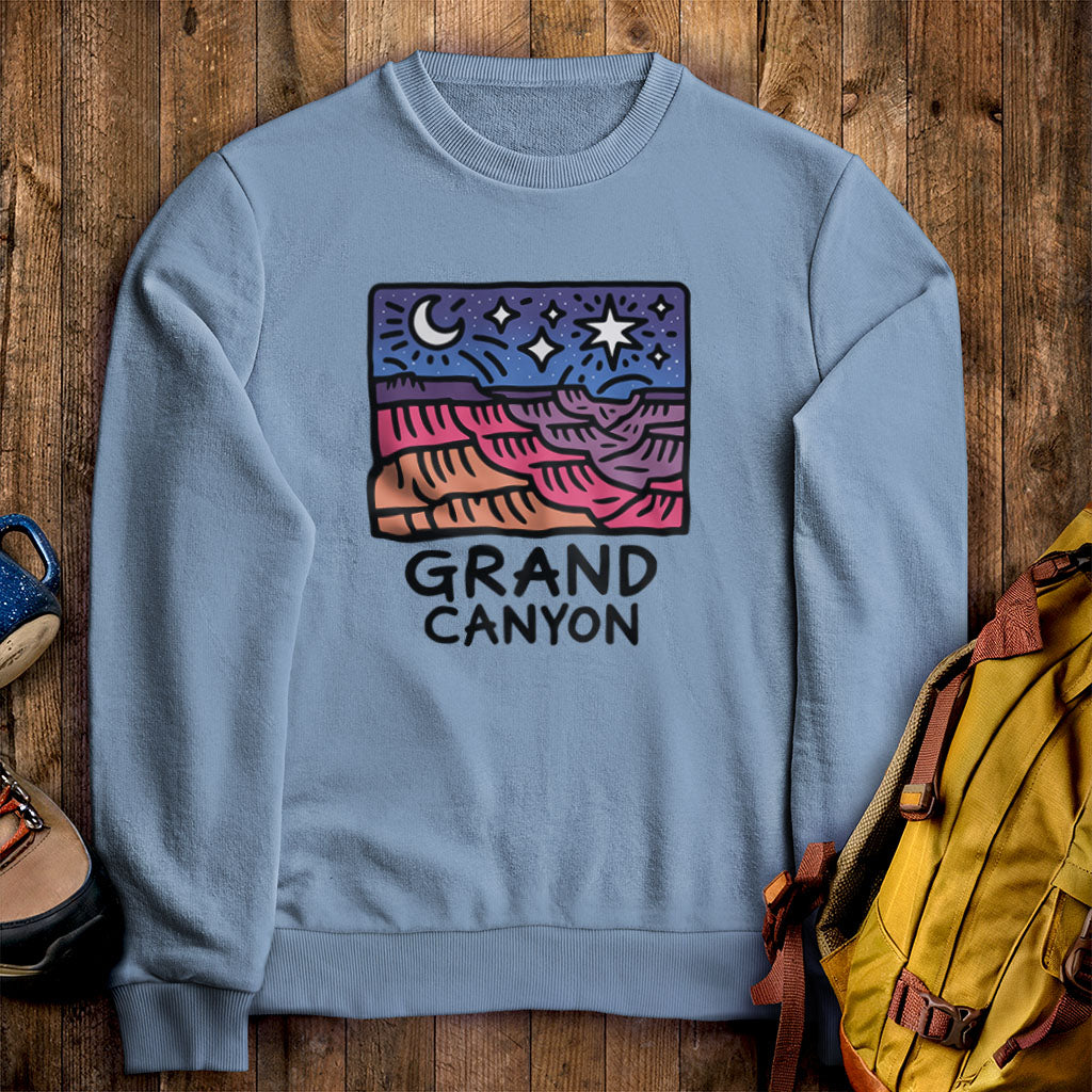 Grand Canyon at Night Crewneck Sweatshirt Stone Blue Adventure and Outdoors Themed Sweatshirt