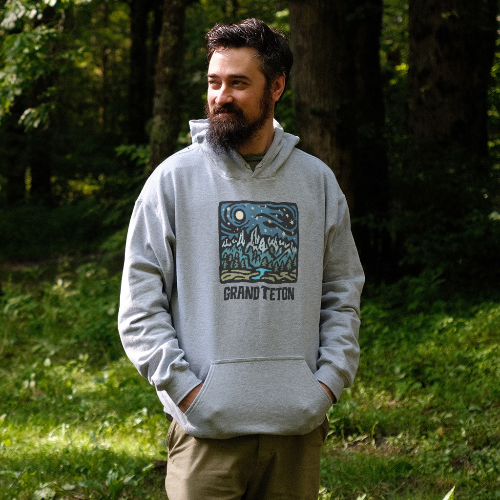 Grand Teton at Night Hoodie Adventure and Outdoors Themed Hoodie