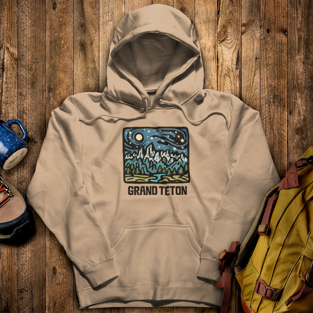 Grand Teton at Night Hoodie Sand Adventure and Outdoors Themed Hoodie