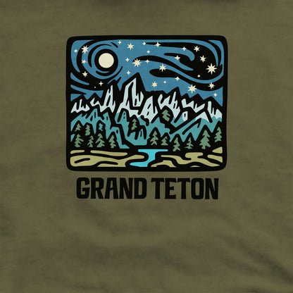 Grand Teton at Night Crewneck Sweatshirt Adventure and Outdoors Themed Sweatshirt