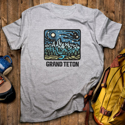 Grand Teton at Night T-Shirt Sport Grey Adventure and Outdoors Themed T-Shirt