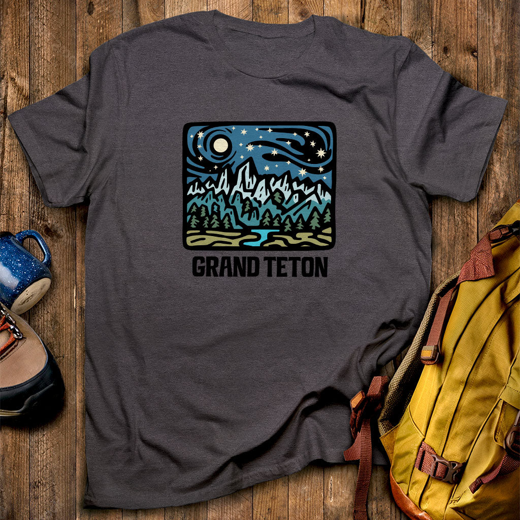 Grand Teton at Night T-Shirt Dark Heather Adventure and Outdoors Themed T-Shirt