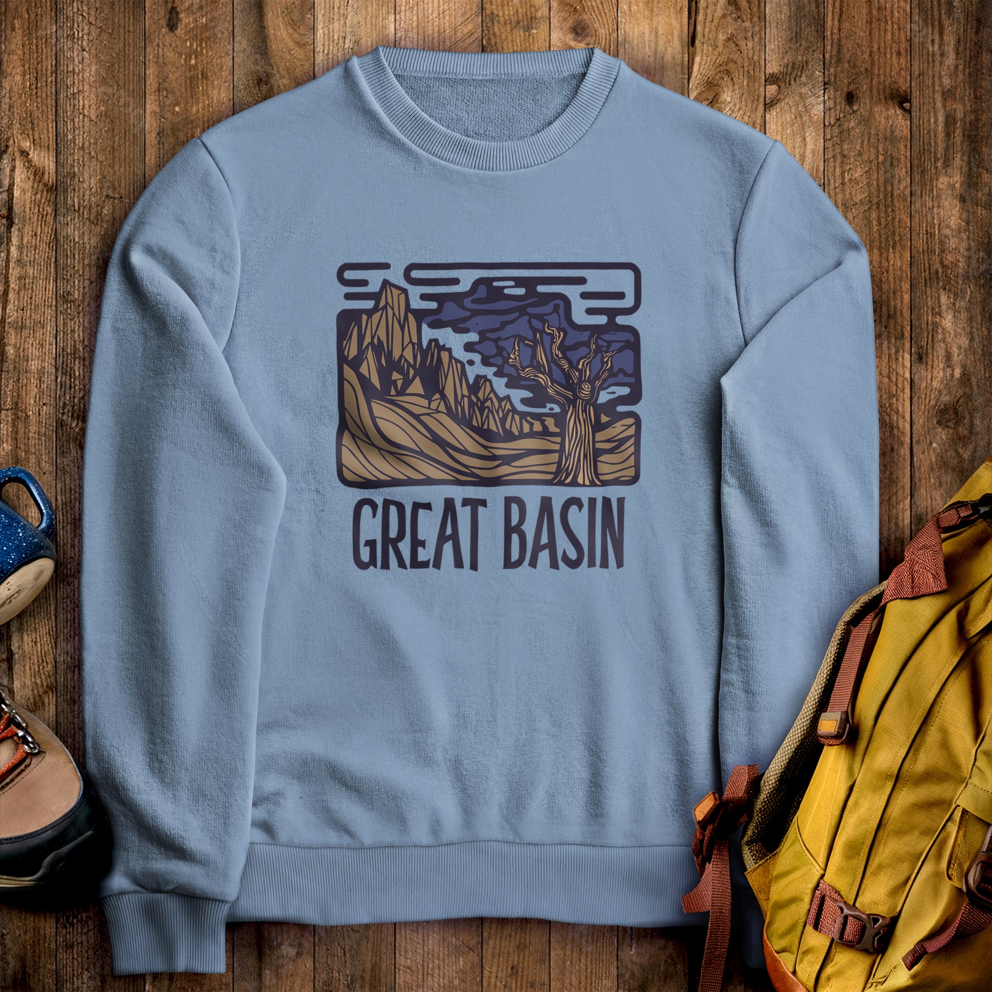Great Basin National Park Crewneck Sweatshirt Stone Blue Adventure and Outdoors Themed Sweatshirt
