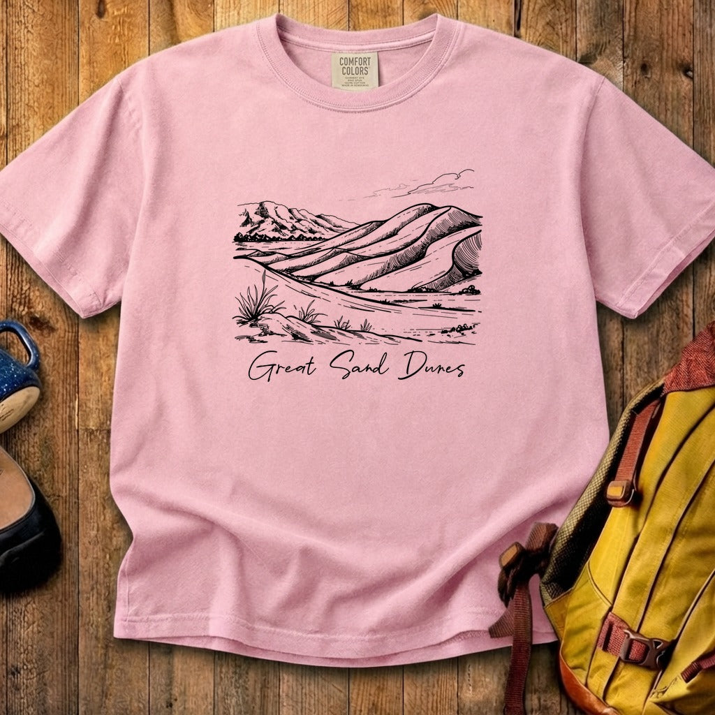 Great Sand Dunes Line Drawing Cotton T-Shirt