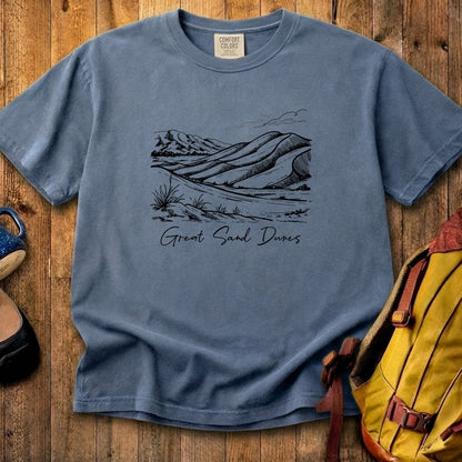 Great Sand Dunes Line Drawing Cotton T-Shirt