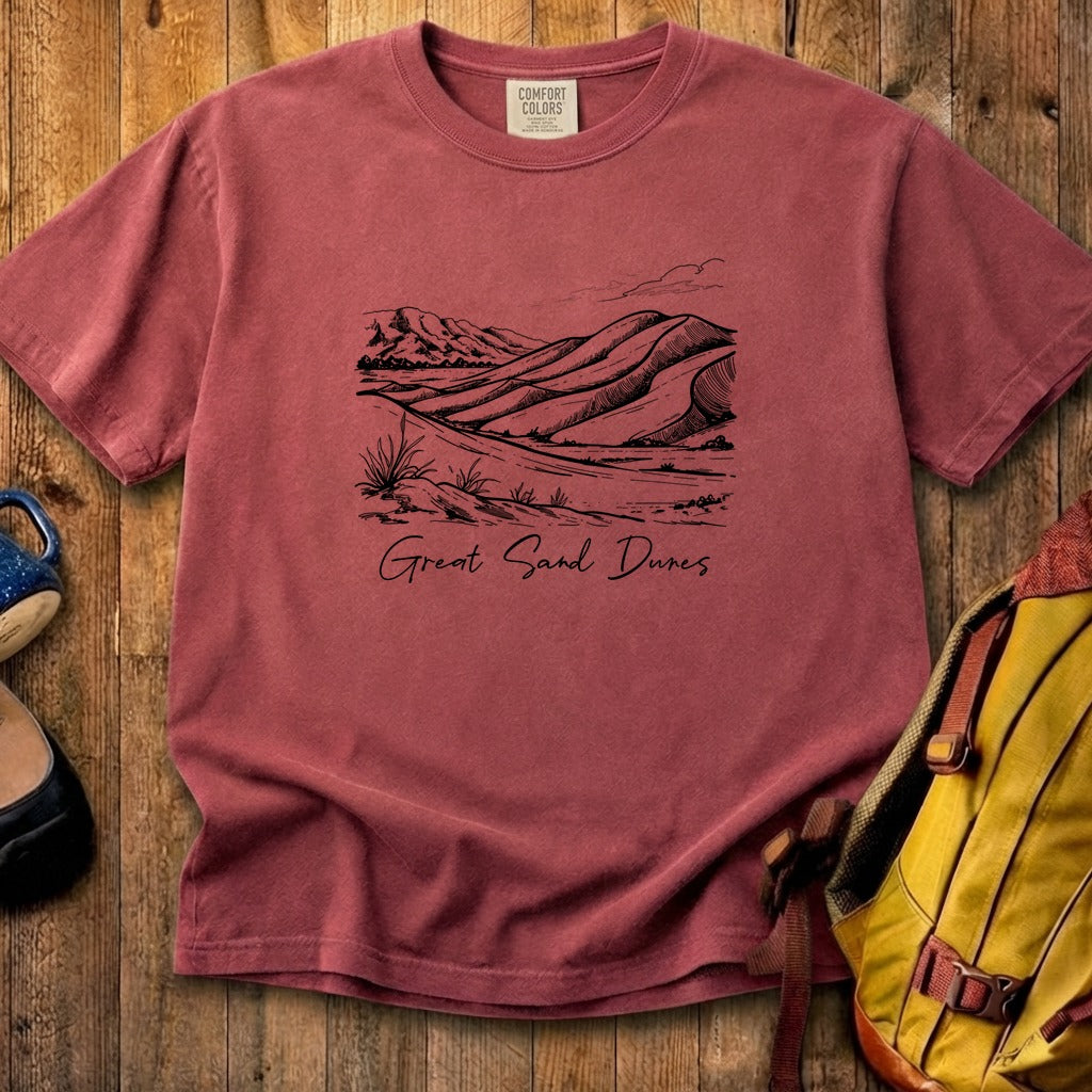 Great Sand Dunes Line Drawing Cotton T-Shirt