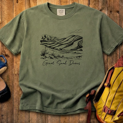 Great Sand Dunes Line Drawing Cotton T-Shirt