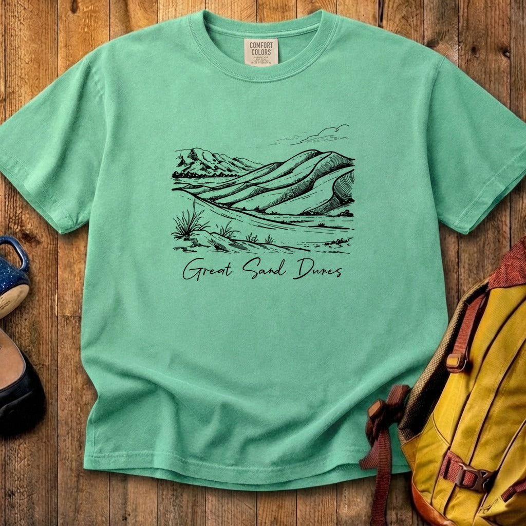 Great Sand Dunes Line Drawing Cotton T-Shirt