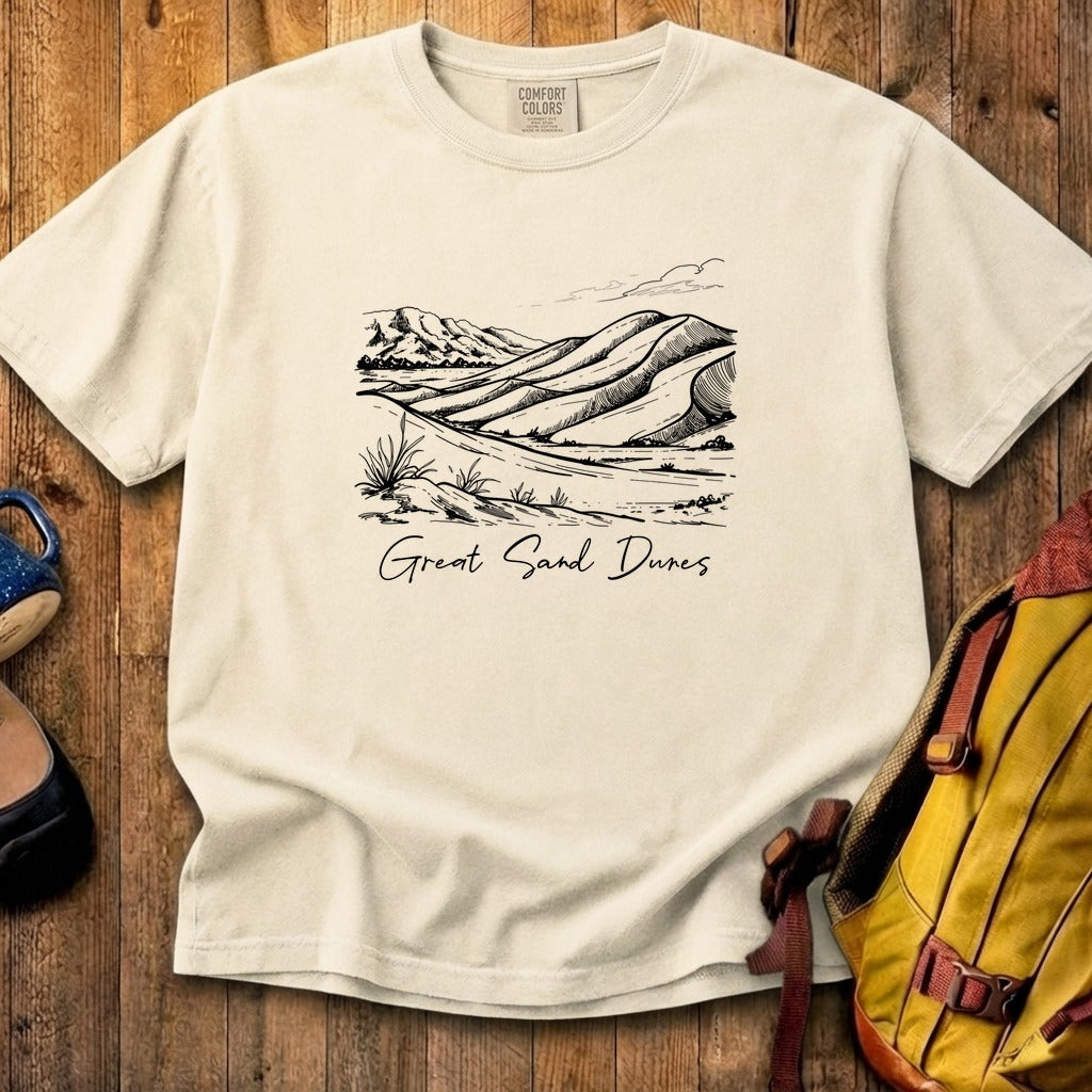 Great Sand Dunes Line Drawing Cotton T-Shirt
