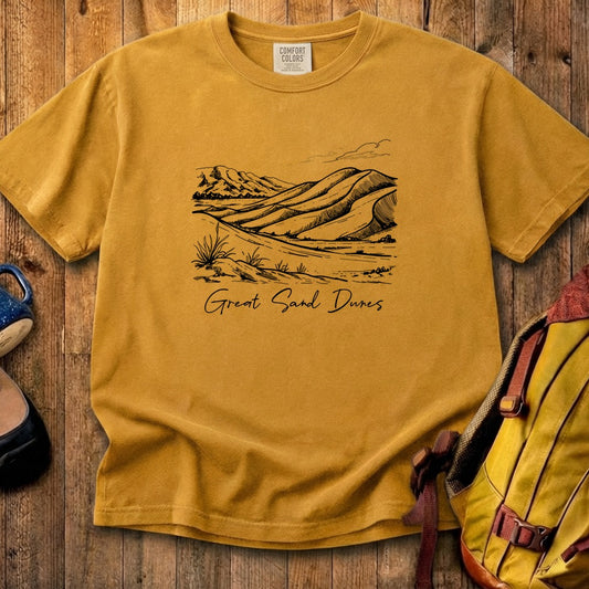 Great Sand Dunes Line Drawing Cotton T-Shirt