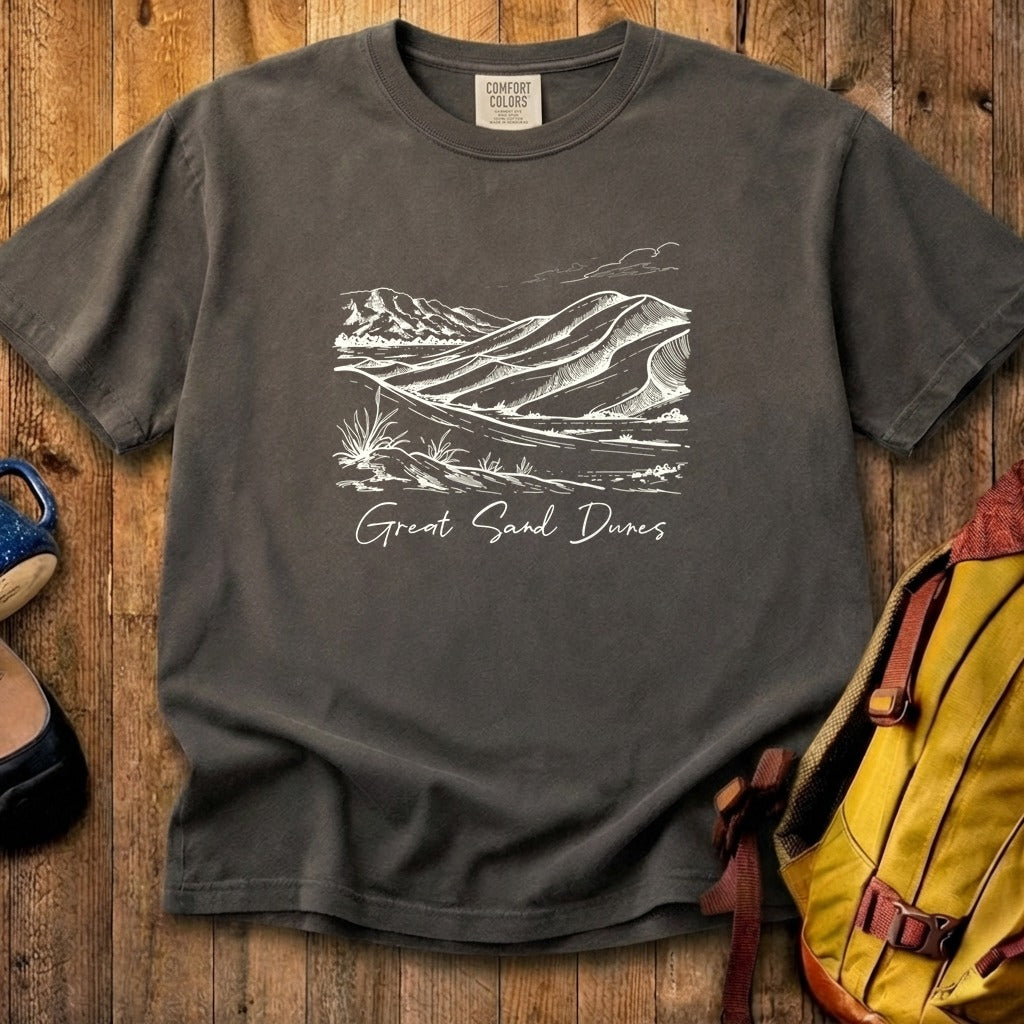Great Sand Dunes Line Drawing Cotton T-Shirt